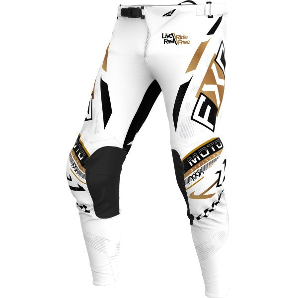 Pantalon de Motocross Podium Gladiator Blanc/Or incliné de face