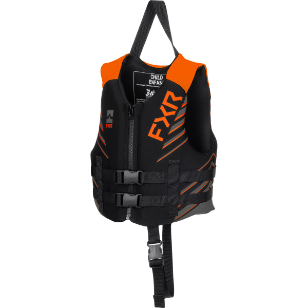Gilet de Sauvetage Podium Enfant FXR noir et orange, de face