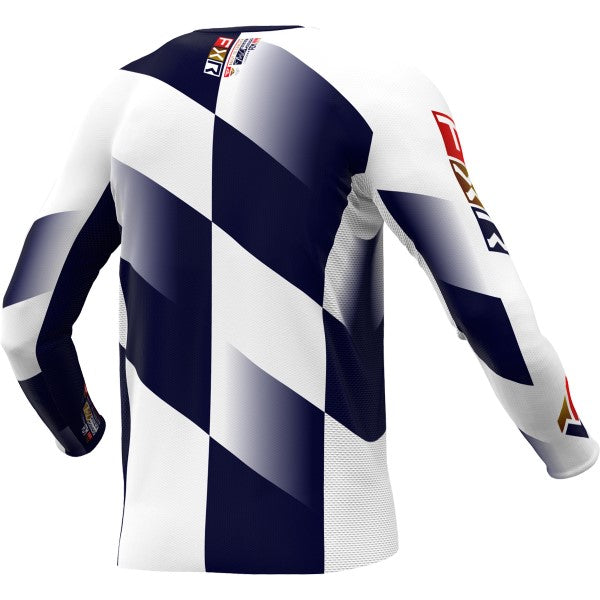 Chandail de Motocross Revo Daytona LE Blanc/Bleu incliné de dos