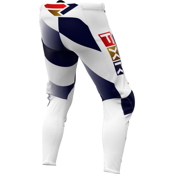 Pantalon de Motocross Revo Daytona EL Blanc/Bleu incliné de dos