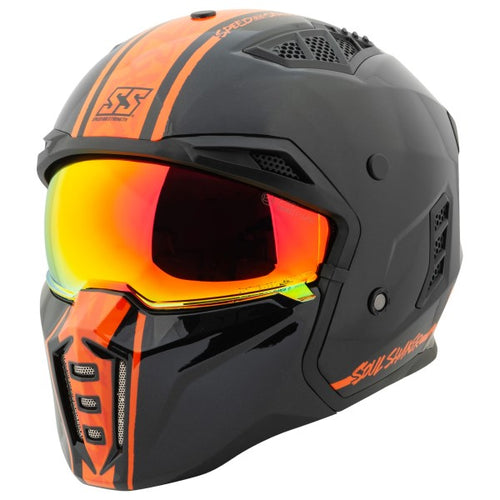 Casque Modulaire de Moto Soul Shaker SS2450/Speed and Strength/orange, de profil