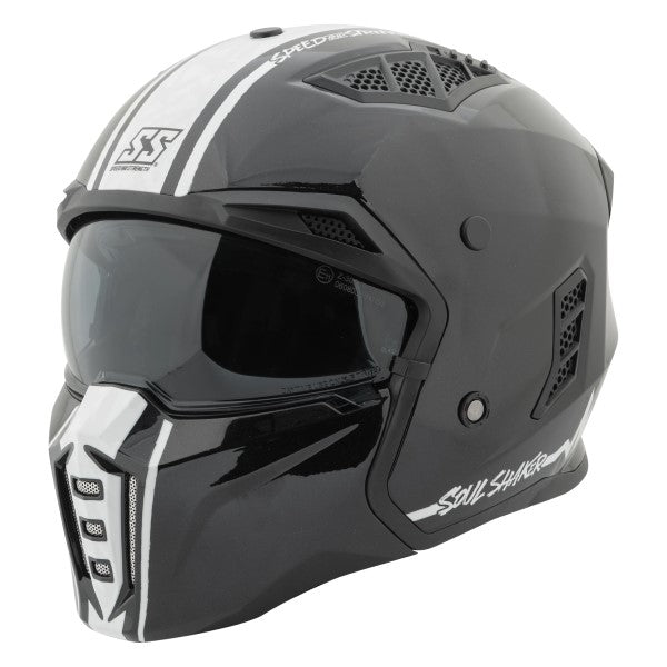 Casque Modulaire de Moto Soul Shaker SS2450/Speed and Strength/blanc et noir , de profil