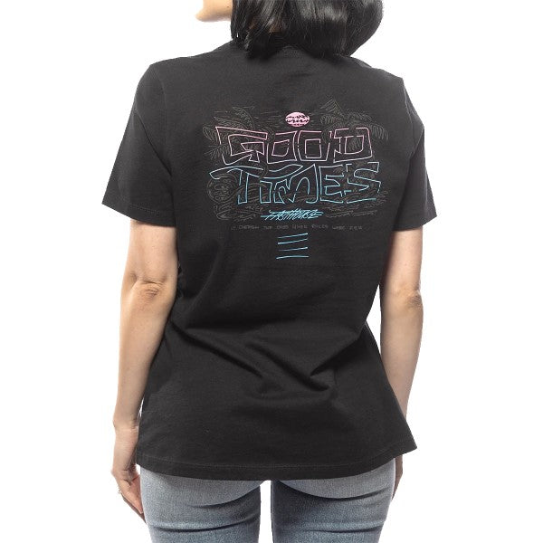 T-Shirt Shadow Palms Femme Noir/Rose/Bleu essayage de dos