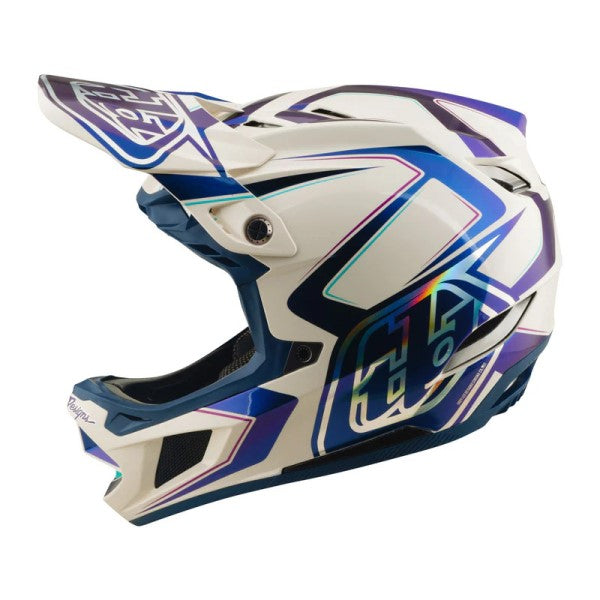 Casque Intégral de Vélo D4 Composite Flared/troylee/blanc bleu de gauche