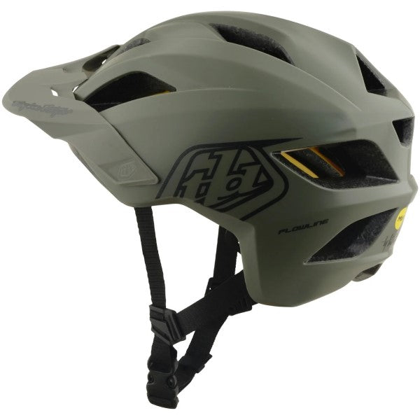 Casque Ouvert de Vélo Flowline Point MIPS Junior Kaki incliné de dos à droite