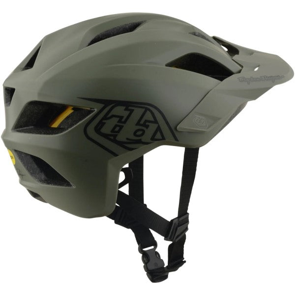 Casque Ouvert de Vélo Flowline Point MIPS Junior Kaki incliné de dos à gauche