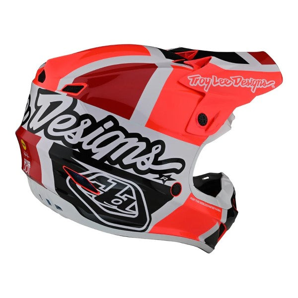 Casque de Motocross SE4 Polyacrylite Quattro Junior Rouge/Multicolore incliné de dos