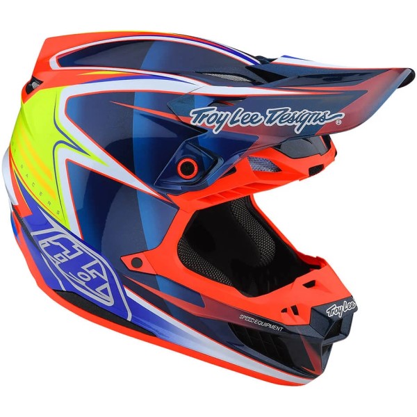 Casque de Motocross SE5 Carbon Lines Troy Lee Designs Bleu/Multicolore incliné de gauche