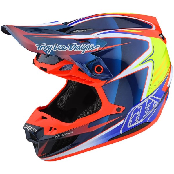 Casque de Motocross SE5 Carbon Lines Troy Lee Designs Bleu/Multicolore incliné de droite