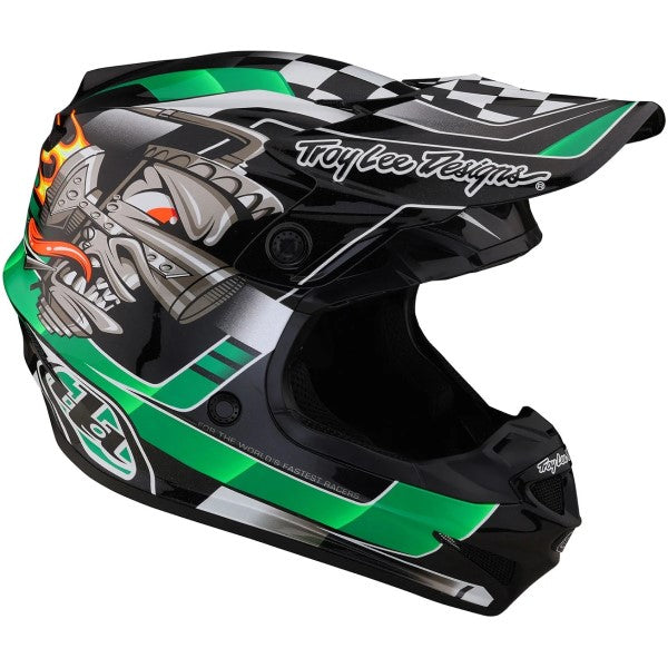 Casque de Motocross SE4 Polyacrylite Carb Vert/Multicolore incliné de gauche