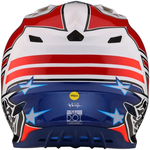 Casque de Motocross SE4 Polyacrylite Flagstaff Mips Bleu/Blanc/Rouge de dos