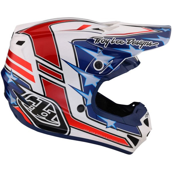 Casque de Motocross SE4 Polyacrylite Flagstaff Mips Bleu/Blanc/Rouge de gauche