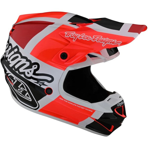 Casque de Motocross SE4 Polyacrylite Quattro Troy Lee Designs Rouge/Gris incliné de gauche