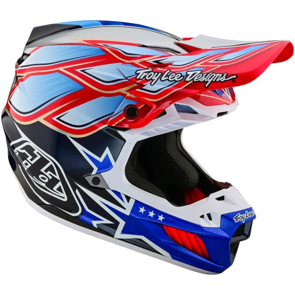 Casque de Motocross SE5 Carbon Wings Bleu/Multicolore incliné de gauche