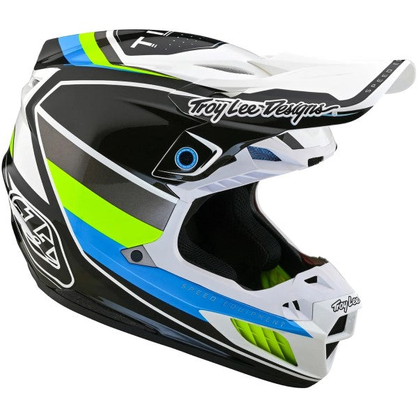 Casque de Motocross SE5 Composite Reverb Mips Blanc/Bleu incliné de gauche