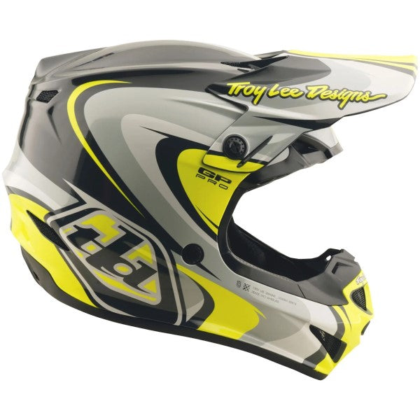 Casque de Motocross GP Pro Crossover MIPS Gris/Jaune incliné de  dos à gauche