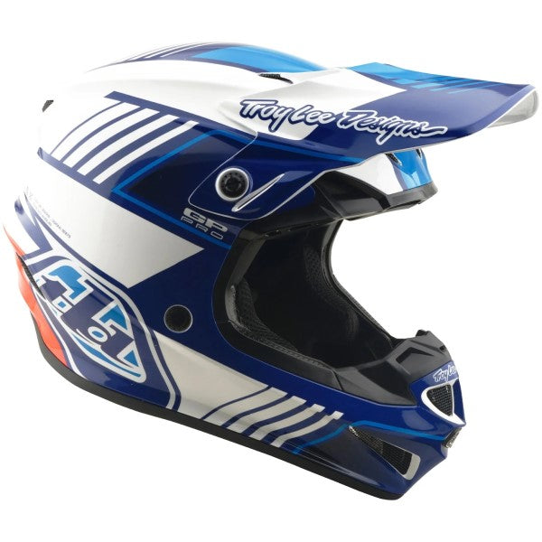 Casque de Motocross GP Pro Segment MIPS Bleu/Orange incliné de gauche