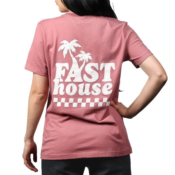 T-Shirt Vacay Femme Rose/Blanc essayage de dos