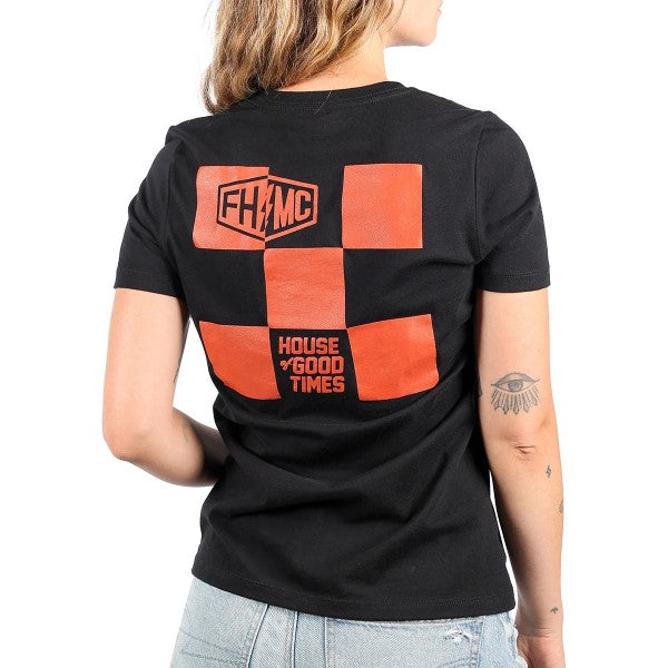 T-Shirt Gibson Femme Noir/Rouge essayage de dos