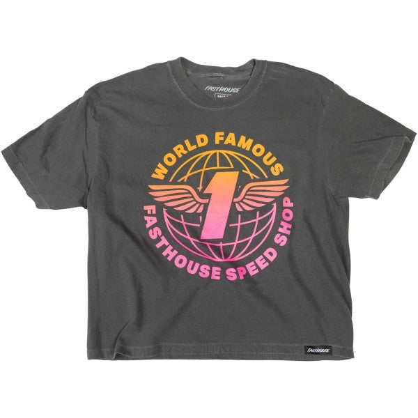 T-Shirt Renown Crop Femme Noir/Rose de face