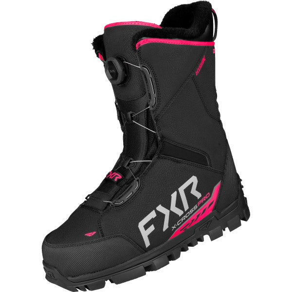 Bottes de Motoneige X-Cross Pro BOA Noir/Rose incliné de face