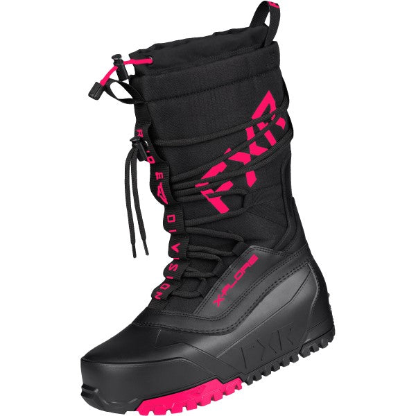 Bottes de Motoneige X-Plore FXR rose et noir incliné de face