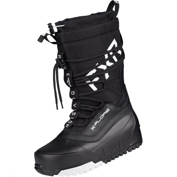 Bottes de Motoneige X-Plore FXR noir et blanc incliné de face