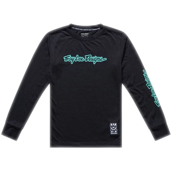 Maillot de Vélo Skyline Ride Signature Manches Longues Junior Noir/Bleu de face