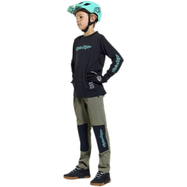 Maillot de Vélo Skyline Ride Signature Manches Longues Junior Noir/Bleu incliné de face