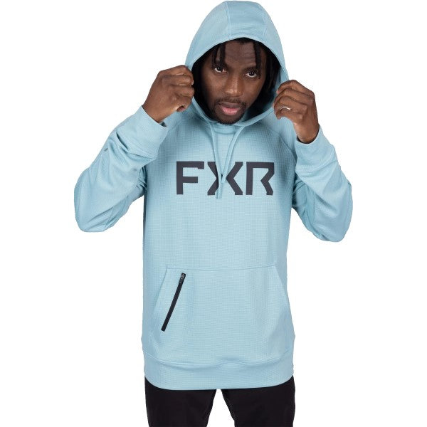 Coton Ouaté Pilot UPF Pullover Turquoise Essayage Homme Capuchon de face