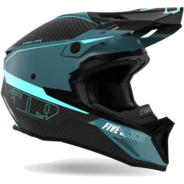 Casque de Snowcross Altitude 2.0 Carbon Noir/Bleu incliné de gauche