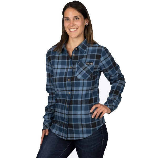 Chemise Simms Sunset Flannel – Femme, Gris Bruyère, Motif Buffle Plaid, Manches Longues, S