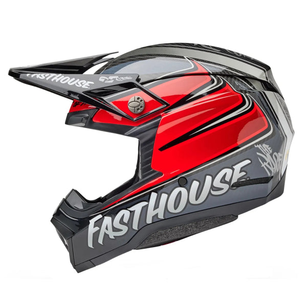 Casque Integral de Moto-10 Spherical  Fast House DID 25 Gris/Rouge, côté gauche
