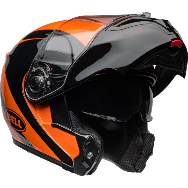 Casque Modulaire de Moto SRT-Modular Noir/Orange côté gauche visière ouverte