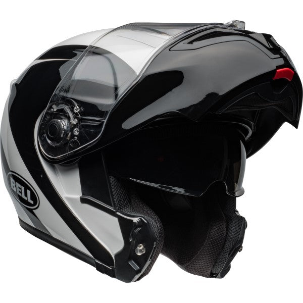 Casque Modulaire de Moto SRT-Modular Noir/Blanc côté gauche visière ouverte