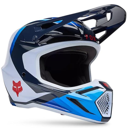 Casque de Motocross V3 Fade MIPS blanc et bleu, de 3/4