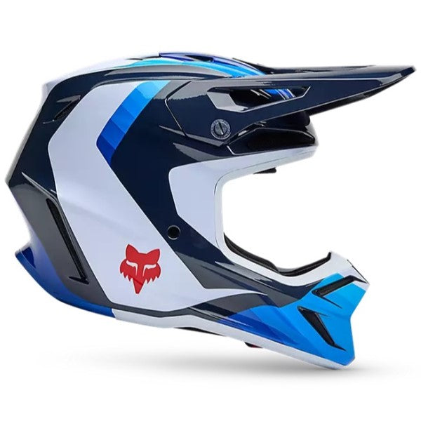 Casque de Motocross V3 Fade MIPS blanc et bleu, de côté