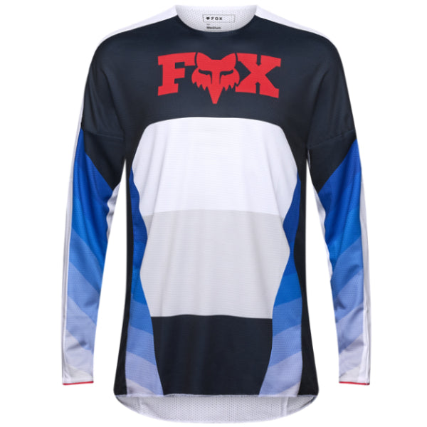 Chandail de Motocross 360 Fade Fox blanc et bleu, de face