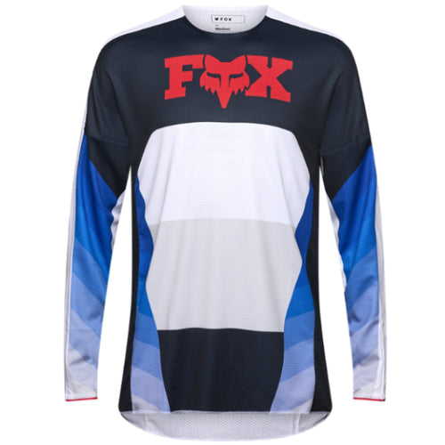 Chandail de Motocross 360 Fade Fox blanc et bleu, de face