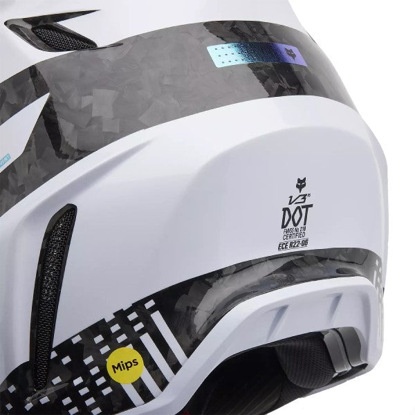 Casque de Motocross V3 RS 50th Édition Limitée Fox blanc et noir, arrière