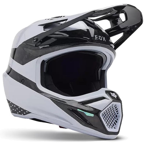 Casque de Motocross V3 RS 50th Édition Limitée Fox blanc et noir, de 3/4