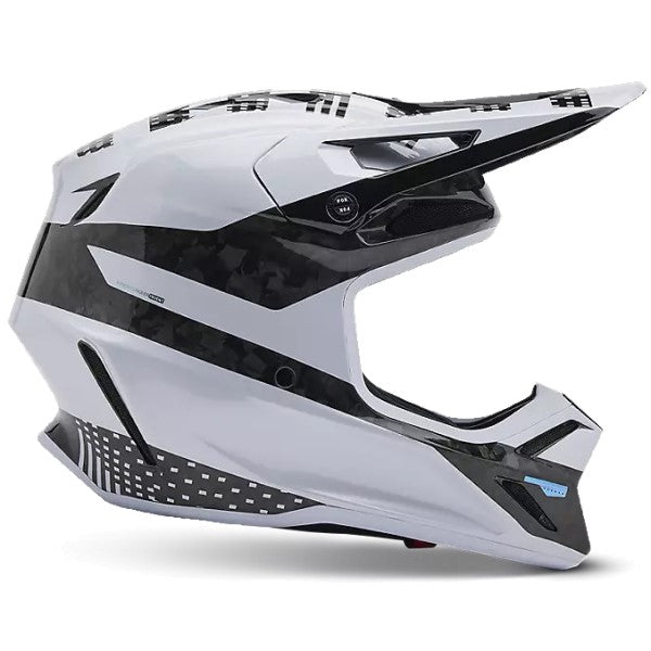 Casque de Motocross V3 RS 50th Édition Limitée Fox blanc et noir, de côté