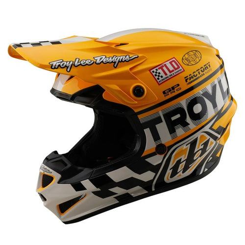Casque de Motocross GP Pro Fifty-50 MIPS Troy Lee Designs blanc et or, de 3/4