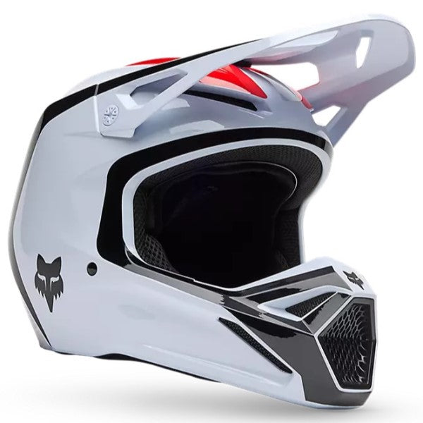 Casque de Motocross V1 Flow MIPS Fox blanc et rouge, de 3/4
