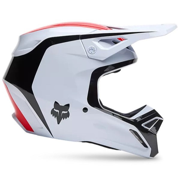 Casque de Motocross V1 Flow MIPS Fox blanc et rouge, de côté
