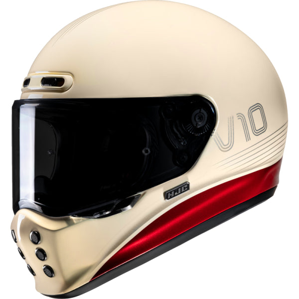 Casque Intégral de Moto V10 Tami HJC blanc et rouge, de 3/4