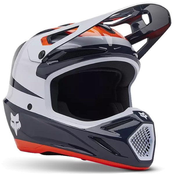 Casque de Motocross V3 Divider Fox bleu, blanc et rouge