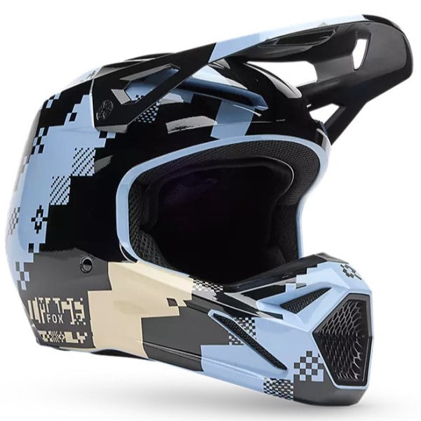 Casque de Motocross V1 Digi Image Fox bleu clair, de 3/4