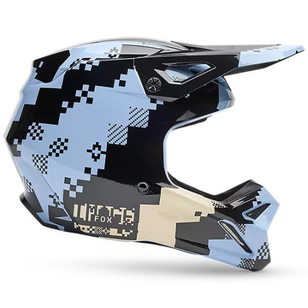 Casque de Motocross V1 Digi Image Fox bleu clair, de côté