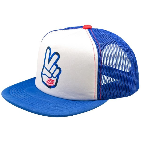 Casquettes Trucker Snapback Peace Out Troy Lee Designs bleu et blanc